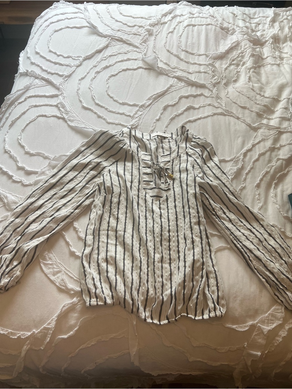 Alice & Trixie White Long-Sleeve Striped Tie-Neck Blouse